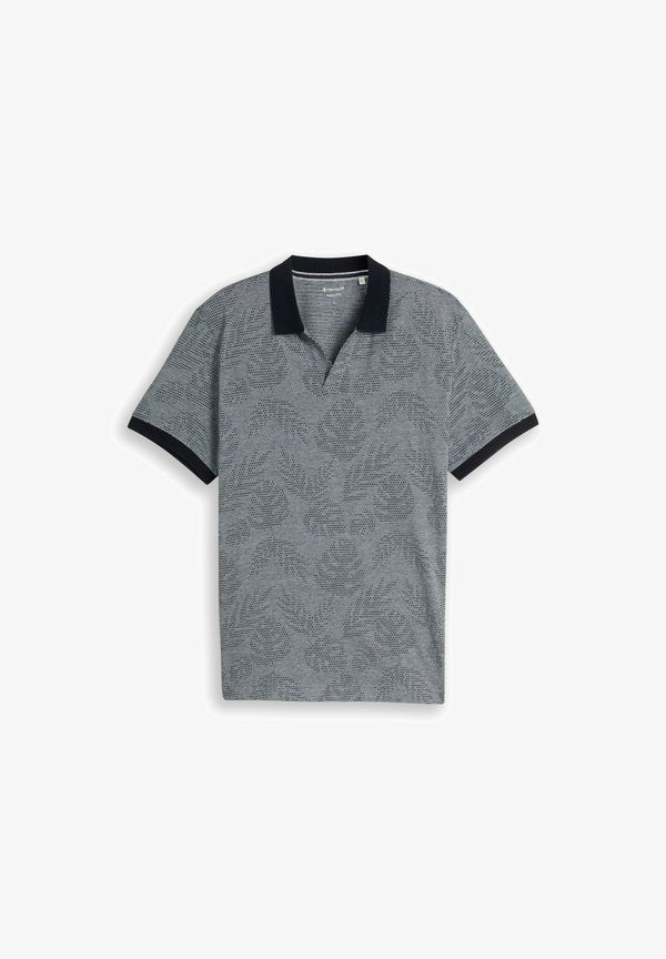 TOM TAILOR JACQUARD POLOSHIRT MIT MUSTER - Polo shirt - navy leaf jacquard design