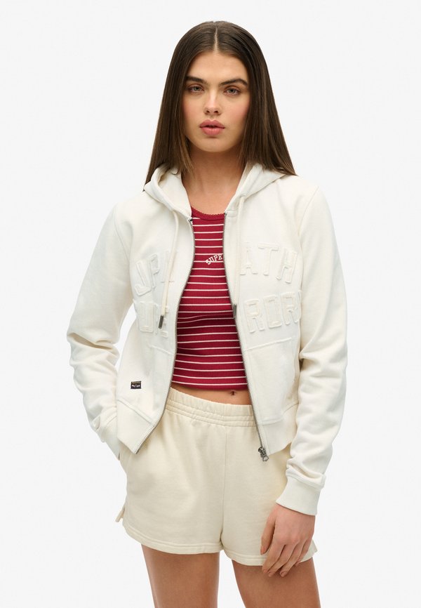 Superdry & Co ATHLETIC ESSENTIALS TONAL CROPPED  - Zip-up sweatshirt - desert bone off white