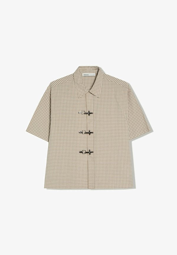 Bershka SHORT-SLEEVE CHECK - Shirt - beige