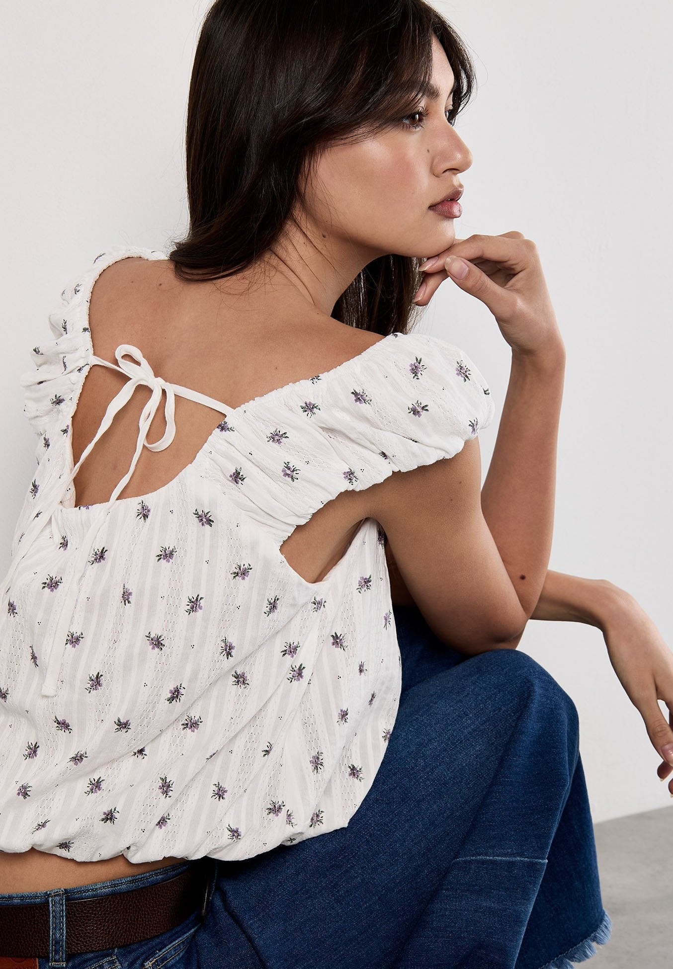 Apricot DITSY FLORAL POINTELLE BUBBLE HEM