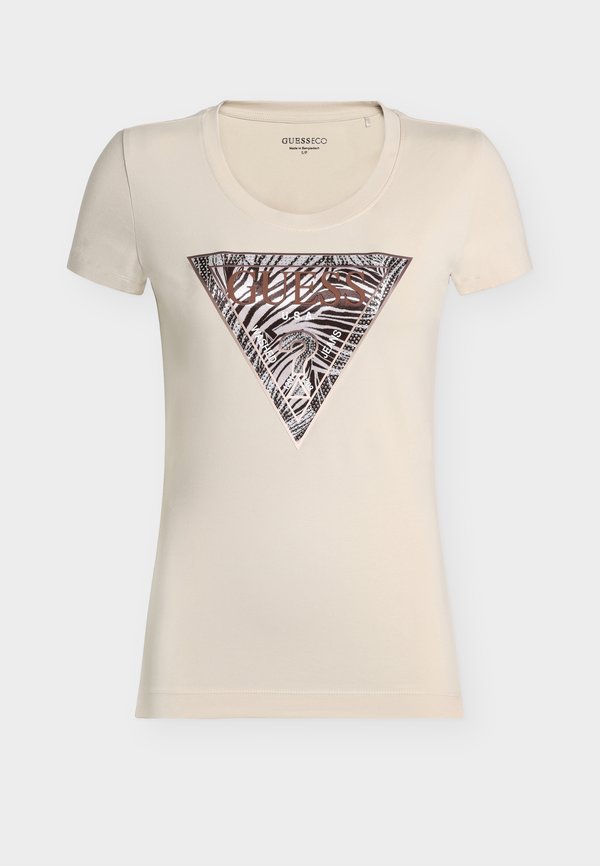 Guess ZEBRA TRIANGLE TEE - Print T-shirt - pearl oyster