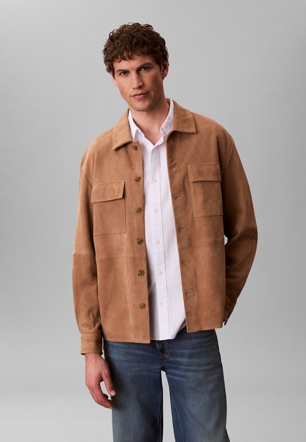 Calvin Klein RELAXED - Leather jacket - tigers eye