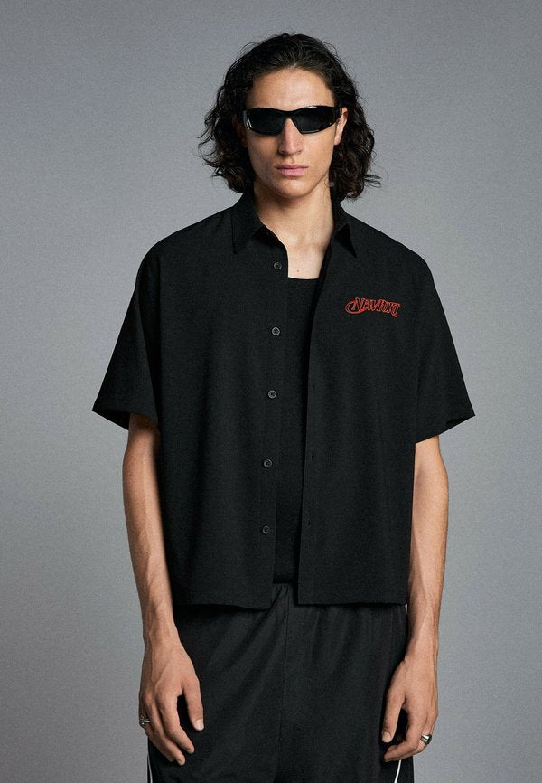 Bershka EMBROIDERED SHORT SLEEVE - SHIRT - Shirt - black