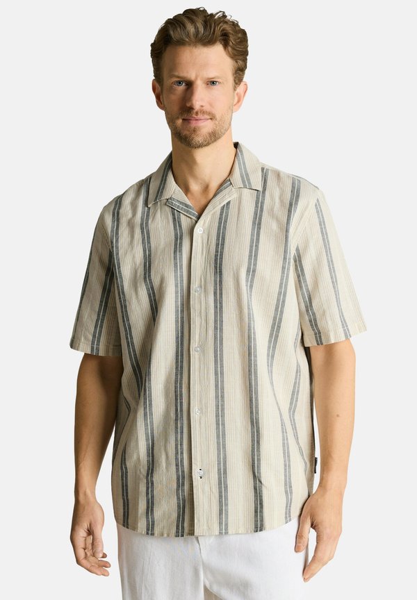 TOM TAILOR COMFORT FIT KURZARMHEMD MIT STREIFEN - Shirt - beige/navy stripe