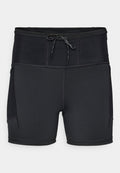 Schwarze Sportshorts mit hohem Bund, strukturiertem oberen Panel und Kordelzug. Verfügt über Flachnähte und Seitentaschen.