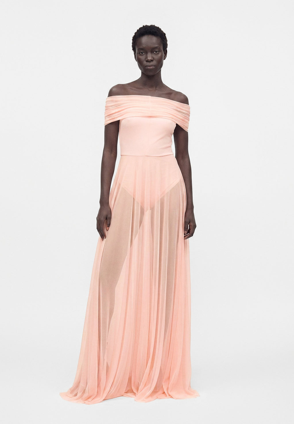 Norma Kamali COWL NECK OFF SHOULDER COMBO FLARED GOWN