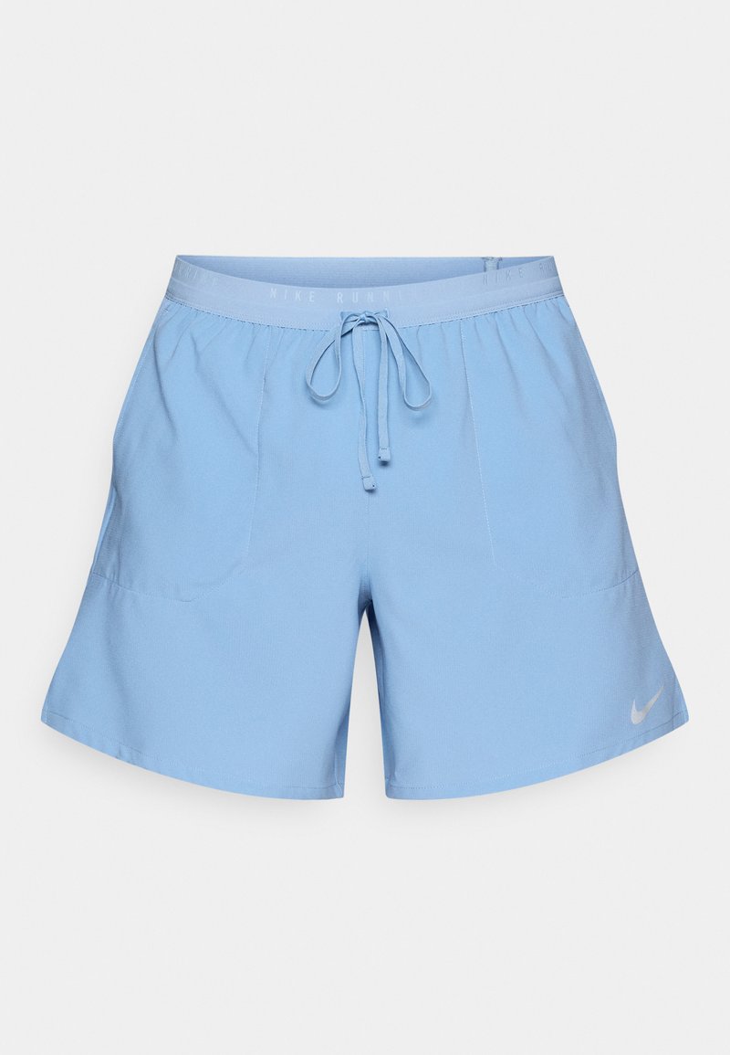 Hellblaue Sportshorts mit elastischem Bund, verstellbarem Kordelzug und zwei Fronttaschen. Mit kleinem Nike-Logo am Saum.