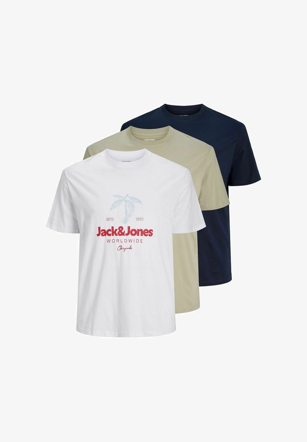 Jack & Jones T-SHIRT PLUS SIZE 3-PACK T-SHIRT - Print T-shirt - bright white