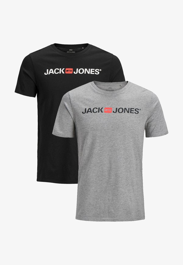 Jack & Jones ECORP LOGO KURZARM 2 PACK - Print T-shirt - grau/schwarz