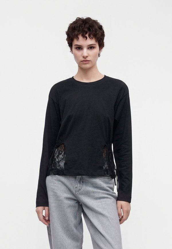 ONLY ONLMARIN TIE DETAIL - Long sleeved top - black