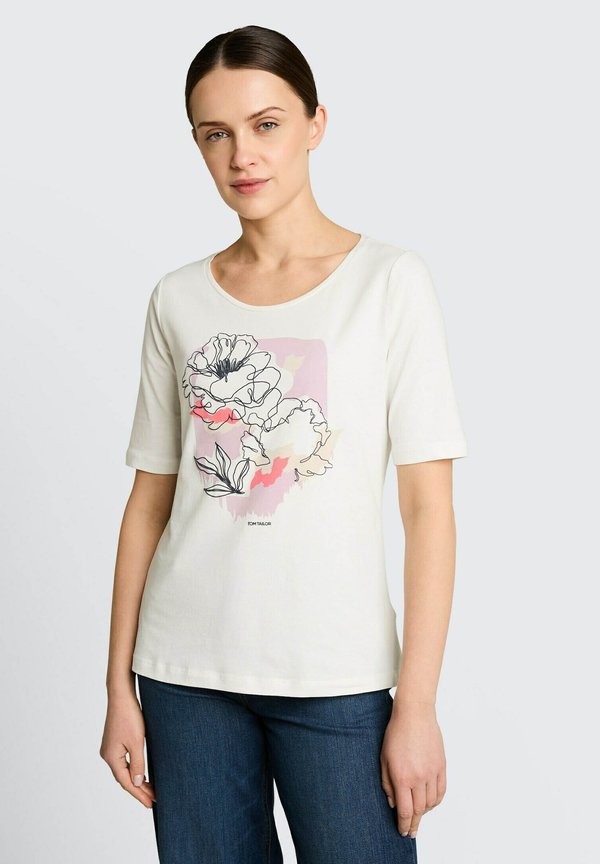 TOM TAILOR T-SHIRT CREW NECK WITH PRINT - Print T-shirt - whisper white