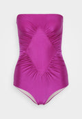 ADRIANA DEGREAS SOLID FRILLED STRAPLESS SWIMSUIT