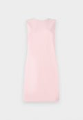 Ärmelloses Kleid aus weichem, rosa Stoff, mit einfacher A-Linie, runder Ausschnitt und glatter Textur ohne Muster oder Verzierungen.