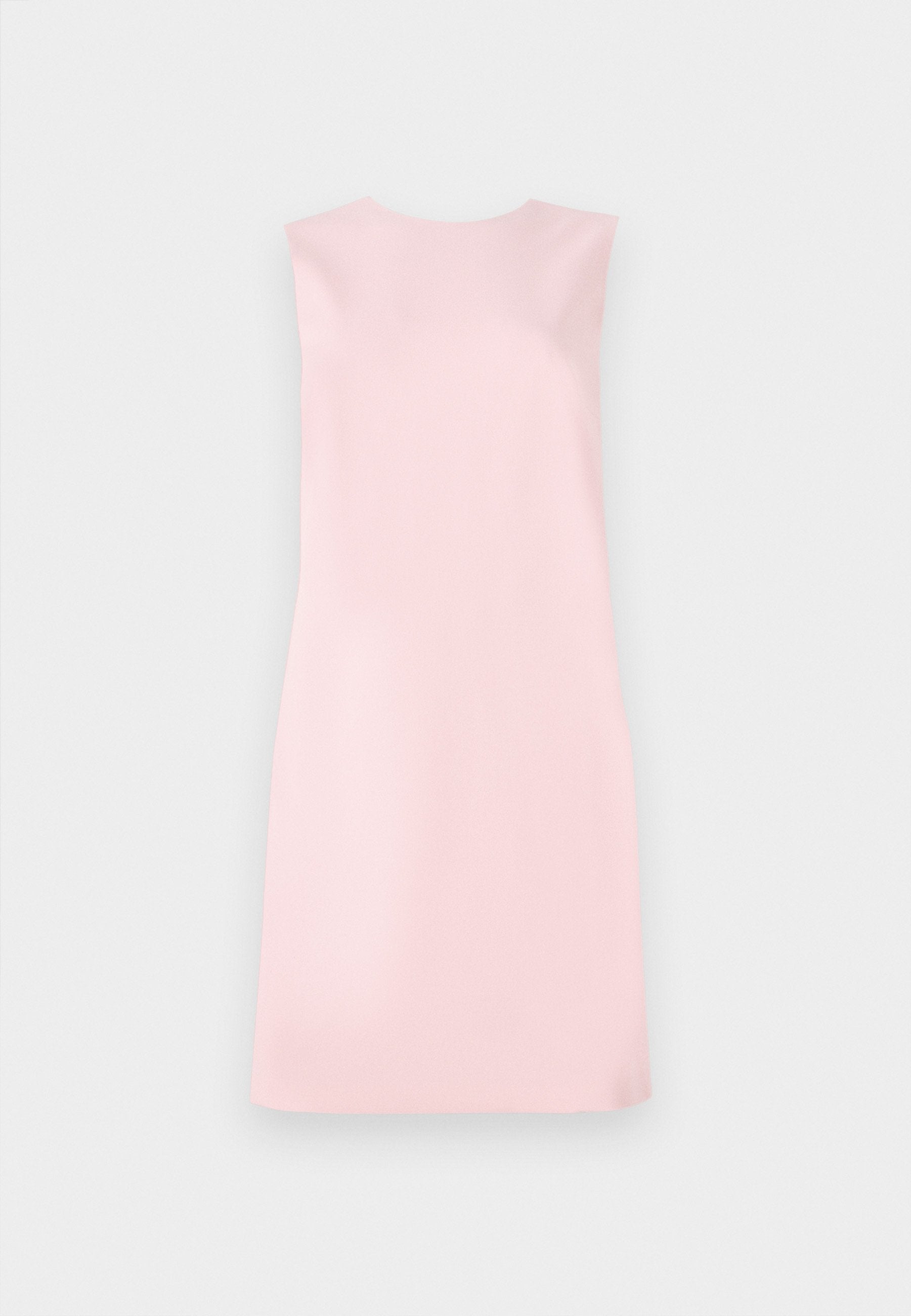 Ärmelloses Kleid aus weichem, rosa Stoff, mit einfacher A-Linie, runder Ausschnitt und glatter Textur ohne Muster oder Verzierungen.