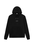 Schwarzer Hoodie aus Baumwollmischung; mit einer vorderen Kängurutasche, Kordelzugkapuze und mittig auf der Brust aufgedrucktem weißen Text "LES DEUX".