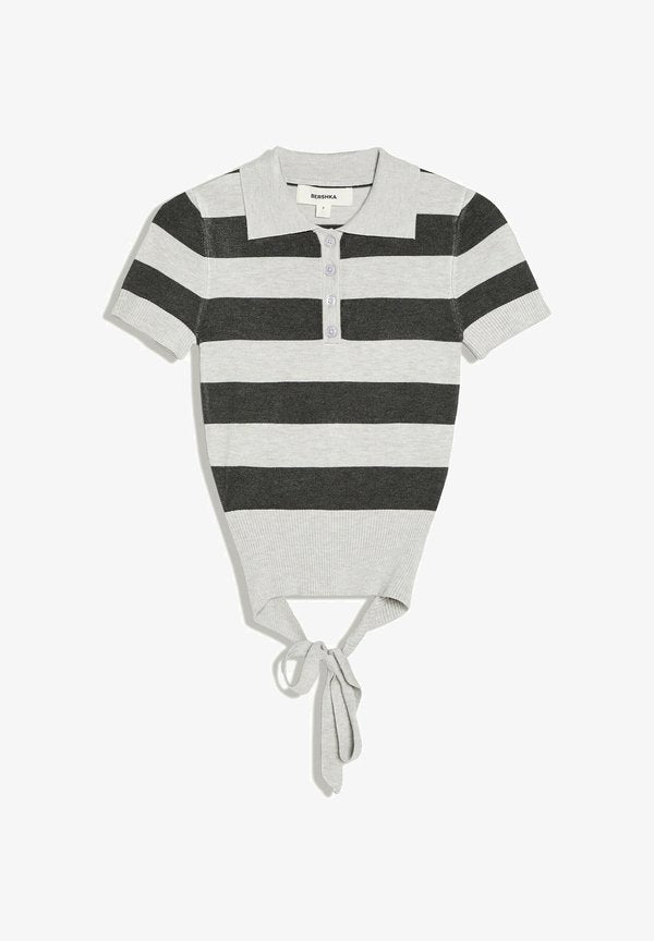 Bershka STRIPED SHORT SLEEVE KNIT - SWEATER - Polo shirt - grey