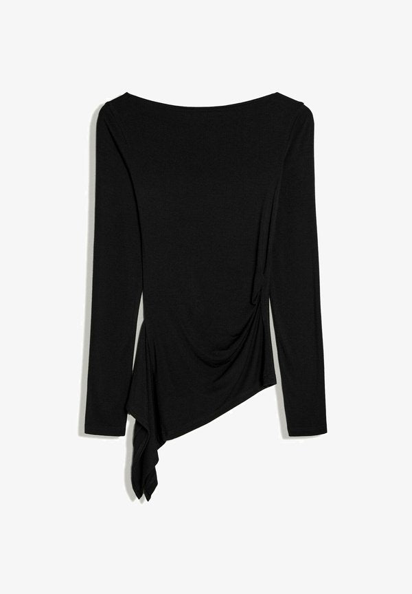 Bershka ASYMMETRIC GATHERED LONG SLEEVE - T-SHIRT - Long sleeved top - black
