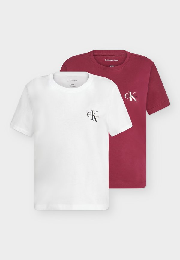 Calvin Klein Jeans MONOLOGO TEE 2 PACK - Basic T-shirt - bright white / rhododendron