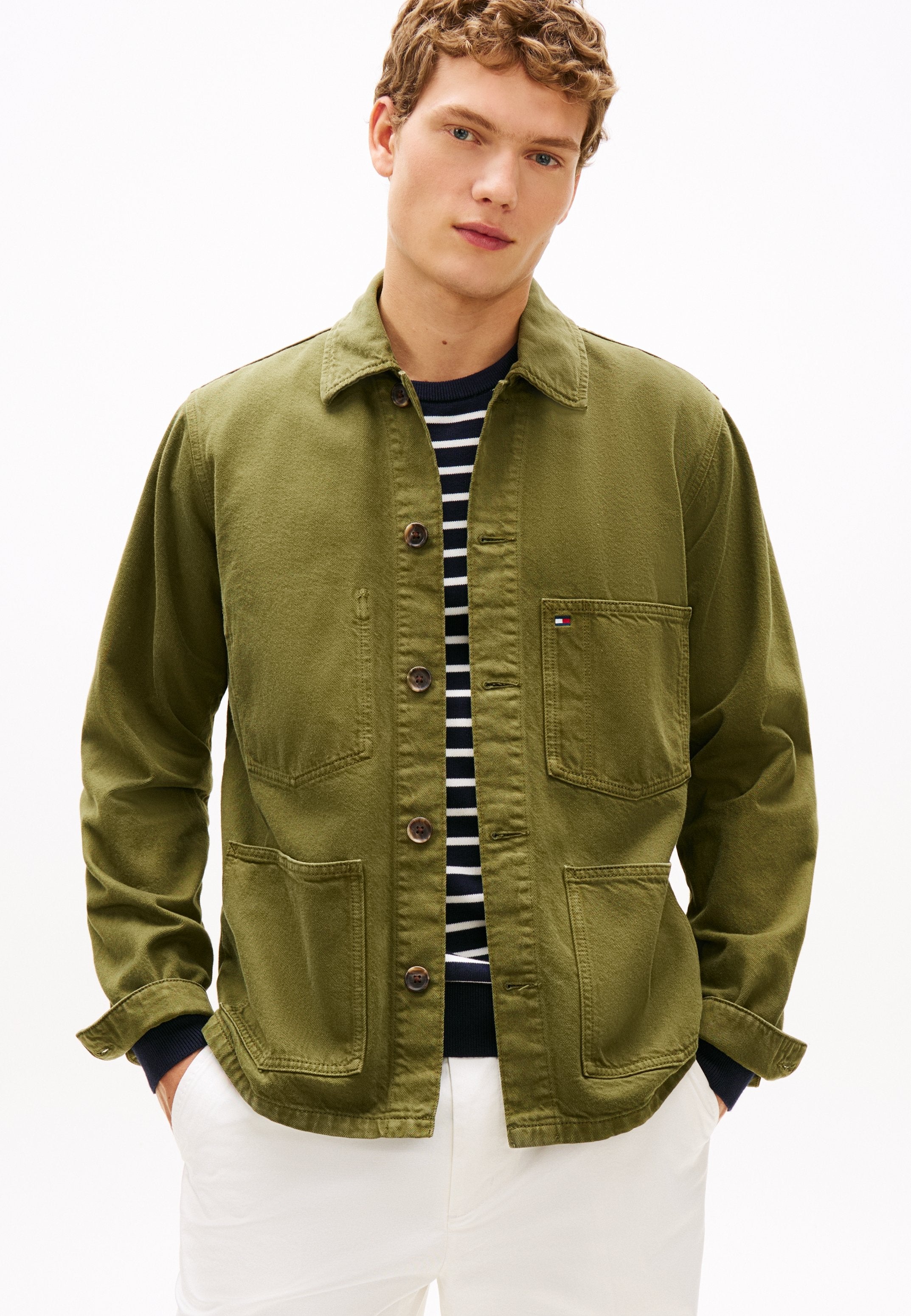 WASHED FLAG EMBROIDERY DENIM CHORE JACKET Media 3