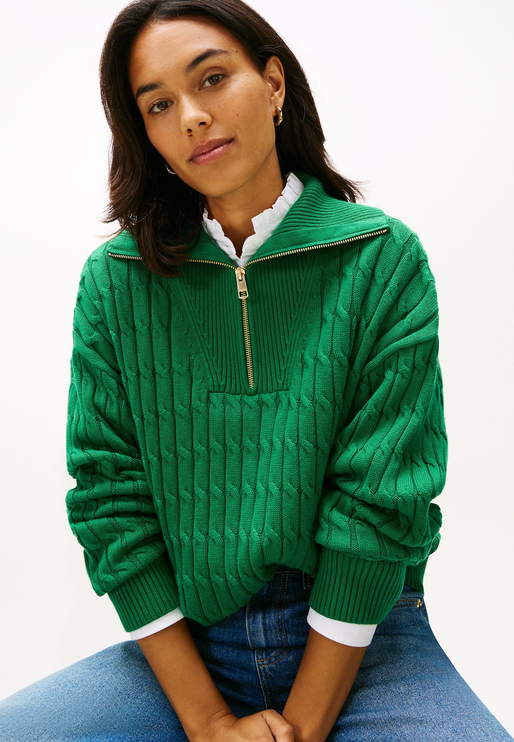 RELAXED CABLE KNIT HALF-ZIP JUMPER Media 5