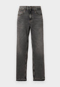 Graue Denim-Jeans mit geradem Schnitt, ausgestattet mit einem Knopf- und Reißverschluss, fünf Taschen und dezenten Stickdetails.