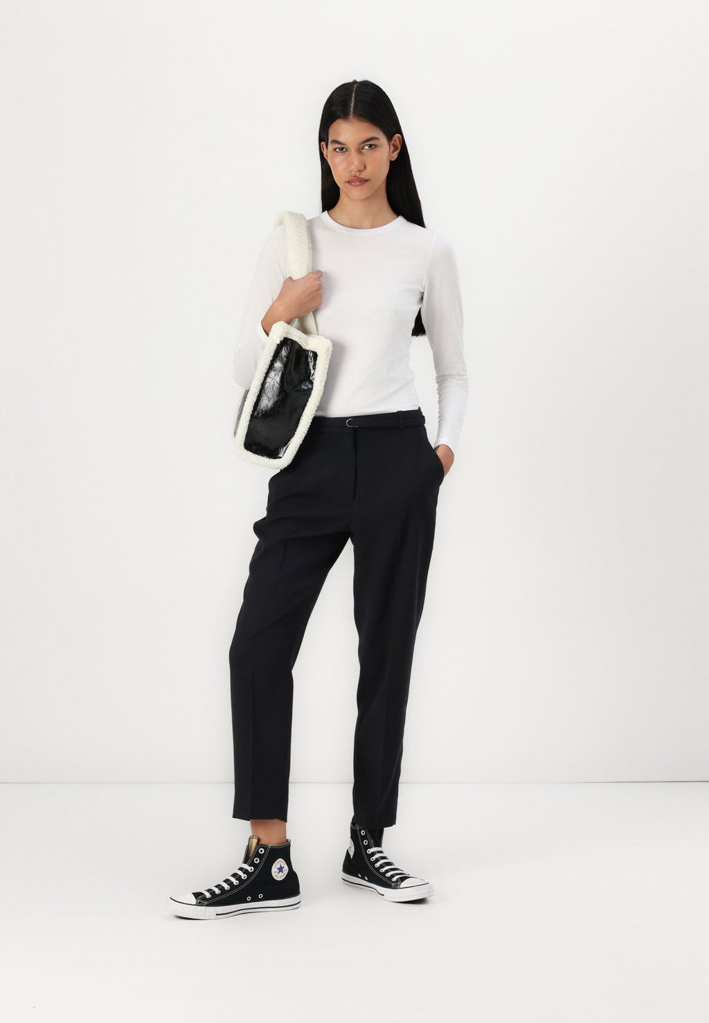 Abercrombie & Fitch Curve Love High Rise Belted Ankle Straight Pant