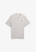 TOM TAILOR HENLEY IN MELANGE OPTIK - Print T-shirt - white/grey waffle inject