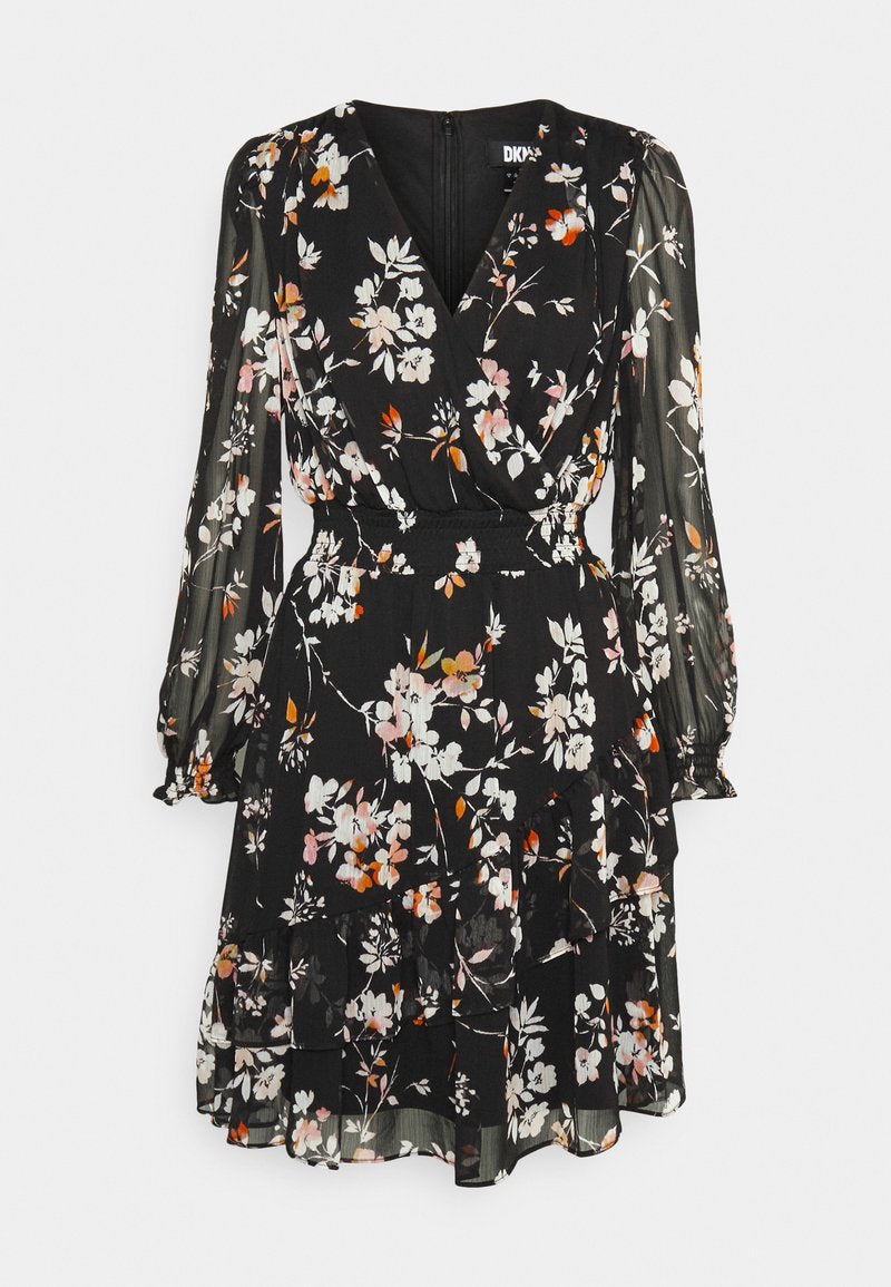 V NECK DRESS WITH ASYMMETRIC RUFFLE HEM Media 1