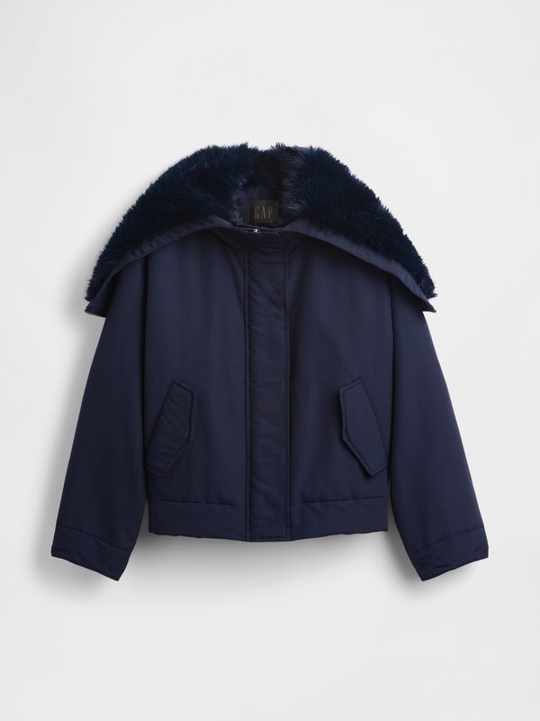 GAP GAPSTUDIO FAUX FUR-LINED CROP BOMBER JACKET
