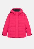 Hellpink gepolsterte Winterjacke mit Kapuze, Frontreißverschluss, der von einer Blende bedeckt ist, verstellbaren Bündchen und seitlichen Reißverschlusstaschen.