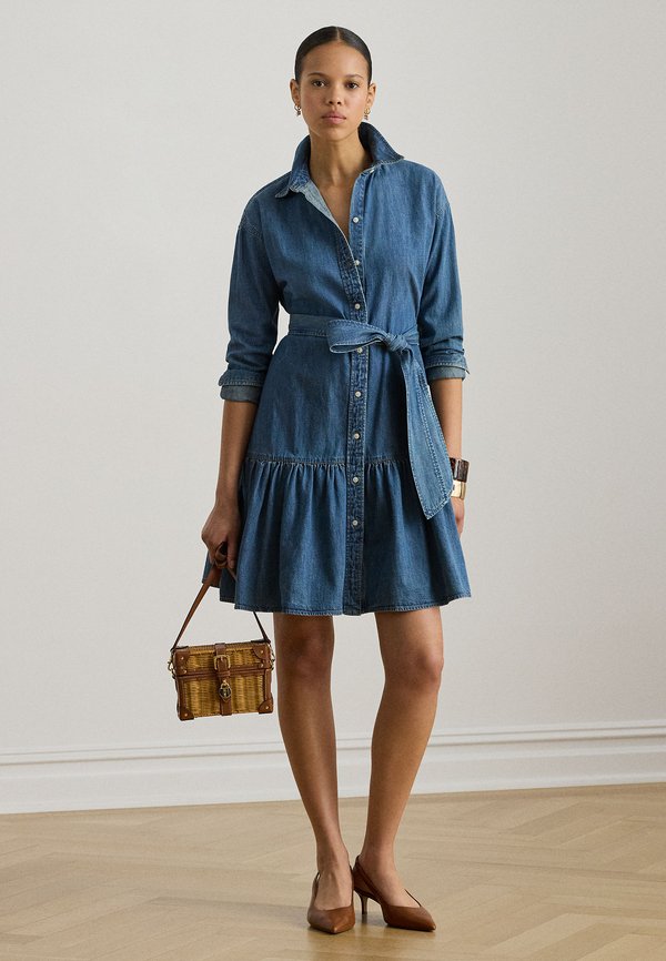 Lauren Ralph Lauren BELTED DENIM TIERED SHIRTDRESS