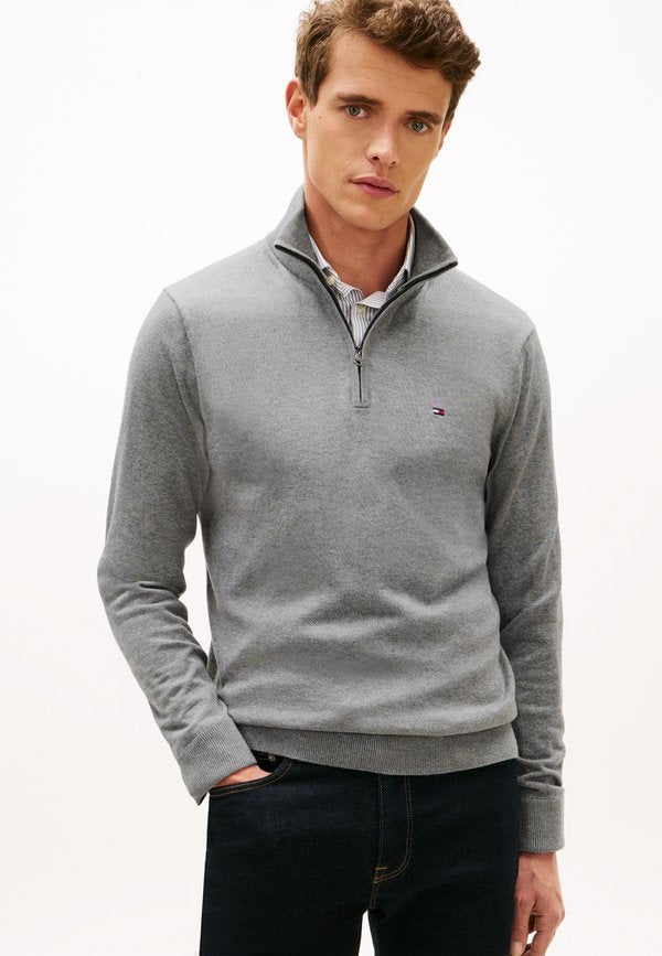 Tommy Hilfiger QUARTER ZIP MOCK NECK - Jumper - medium grey heather