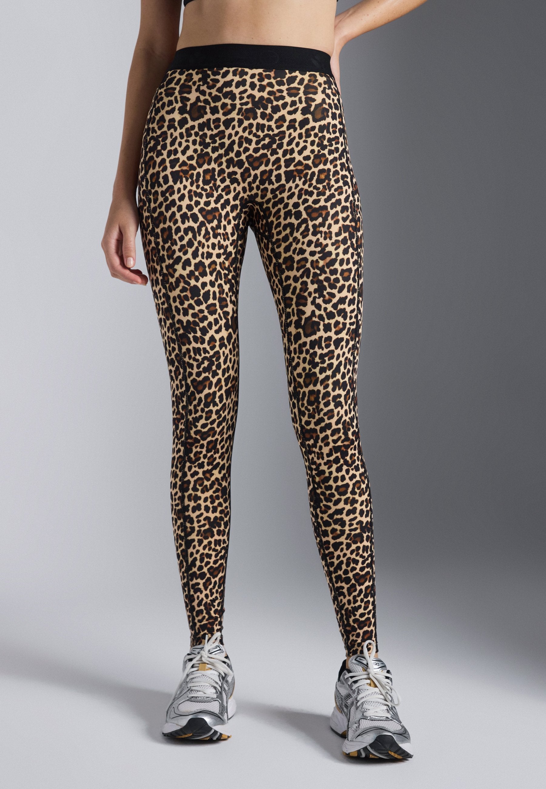 Even&Odd active FULL LENGTH HIGH RISE LEOPARD PRINT LEGGINGS WITH CONTRAST WAISTBAND