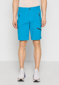 Türkise Shorts aus leichtem Material, ausgestattet mit zwei seitlichen Reißverschlüssen und einer diagonalen Reißverschlusstasche, mit geradem Schnitt und Oberschenkel-langer Länge.