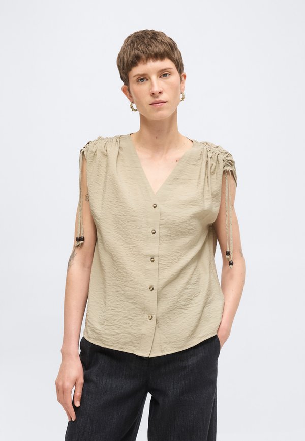 TOM TAILOR BLOUSE WITH GATHERING - Blouse - silver-coloured olive