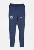 Dunkelblaue Nike Jogginghose mit Chelsea FC-Logo am linken Oberschenkel und Nike-Swoosh am rechten Oberschenkel, elastischem Bund und Seitentaschen.