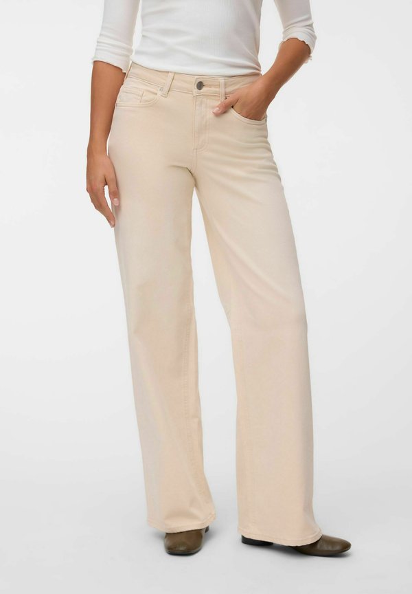 Vero Moda WIDE-FIT JEANS VMSANDIE-STRETCH MID RISE WIDE LEG FIT JEANS - Wide Leg - oatmeal