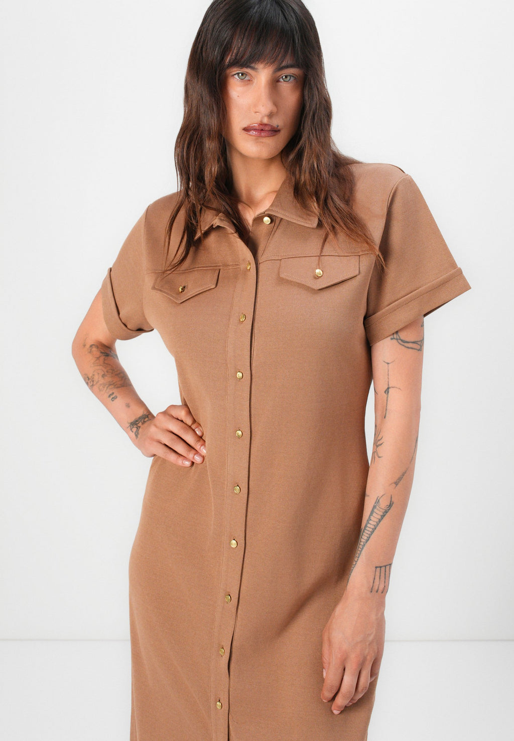 GOLD BUTTON MIDI SHIRT Media 5