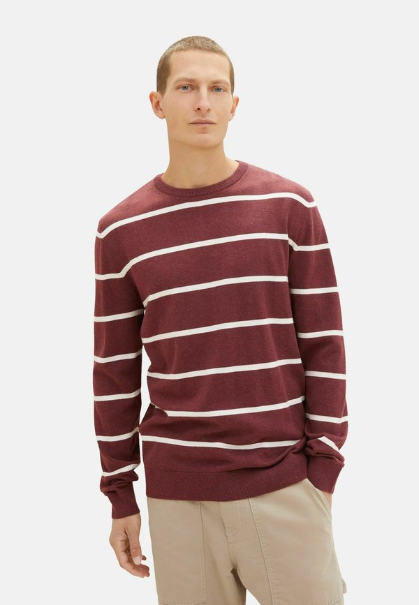TOM TAILOR GESTREIFT MIT GERIPPTEN RUNDHALS - Jumper - rot