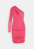 IN THE STYLE PINK ONE SHOULDER SLINKY MINI DRESS