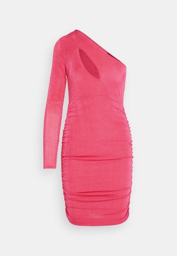 IN THE STYLE PINK ONE SHOULDER SLINKY MINI DRESS