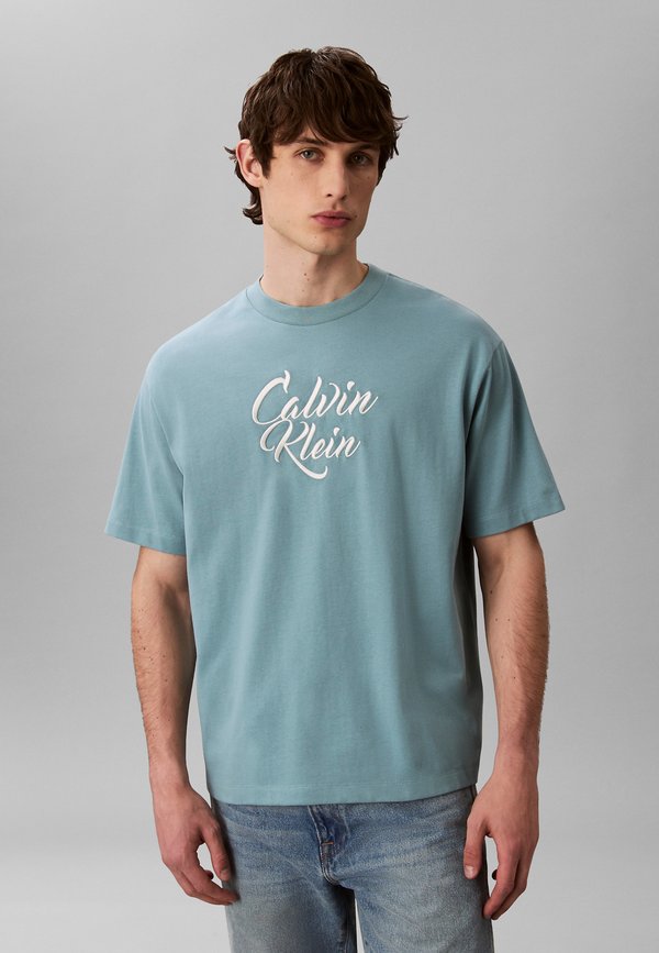 Calvin Klein Jeans SS 16S SN CURSIVE CALVIN GRAPHIC - Print T-shirt - smoke blue