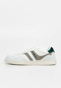 Weißer Low-Top-Sneaker mit grauen und grünen Akzenten, O'Neill-Logo an Seite und Ferse und einer dicken weißen Sohle.