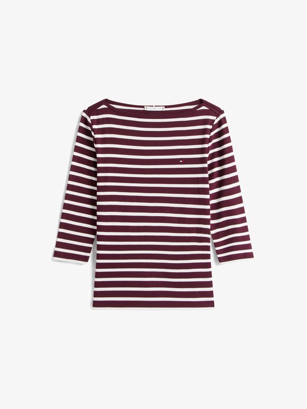 Tommy Hilfiger SLIM FIT - Long sleeved top - deep burgundy/ecru