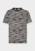 Kurzarm-T-Shirt in Schwarz und Weiß mit horizontalen Streifen, aus Baumwollmaterial, Rundhalsausschnitt und weicher Textur.