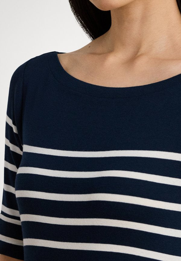 Lauren Ralph Lauren Petite STRIPED COTTON RIB-KNIT MIDI DRESS