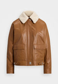 Lauren Ralph Lauren FAUX-SHEARLING-TRIM LEATHER JACKET