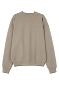 Beige Sweatshirt mit rundem Ausschnitt, gerippten Bündchen und Saum. Mit besticktem Text auf der Brust. Hergestellt aus weichem, strukturiertem Stoff.