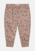 Blumenmuster-Hosen in den Farben Pink und Beige, mit einem elastischen Bund und gerafften Knöchelbündchen für eine lockere Passform.
