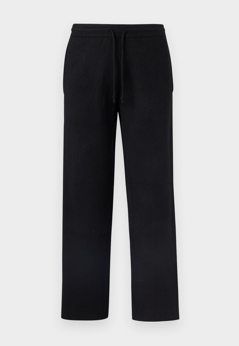 Schwarze Jogginghose mit Kordelzugbund, geradem Bein-Design, weicher Textur und ohne sichtbare Muster oder Akzente.